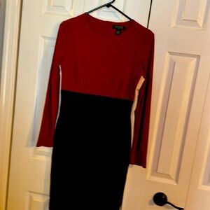 Maroon and black dress with cream stripe on the side